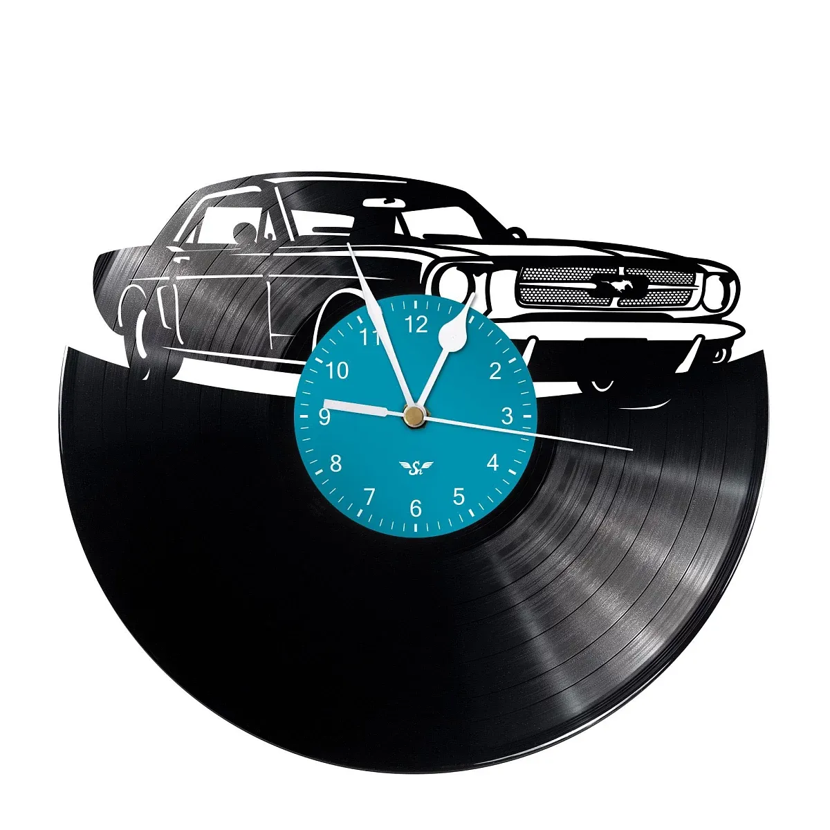Schallplattenuhr mit Mustang-Motiv