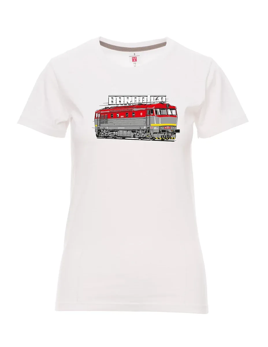 Weißes T-Shirt für Damen Lokomotive Bardotka