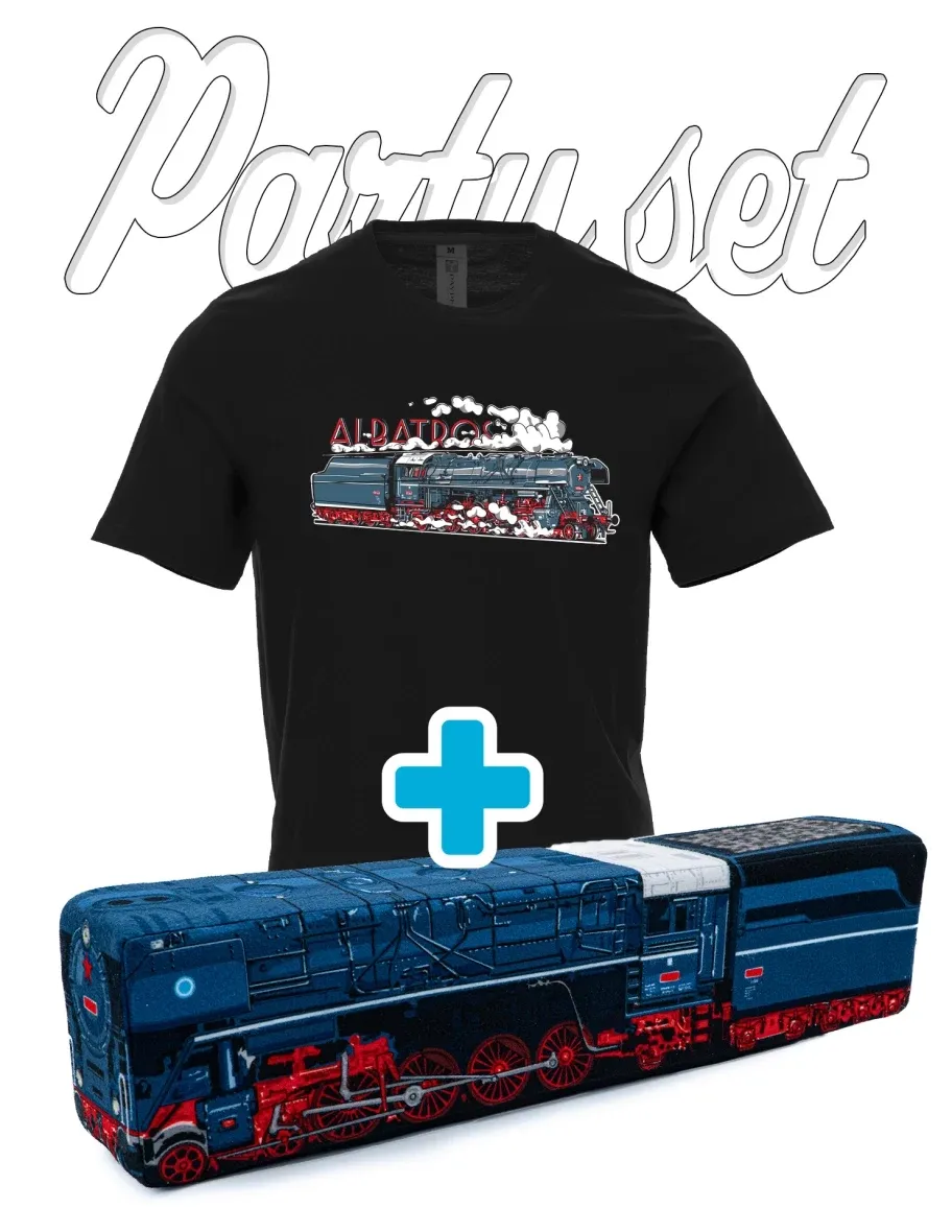 Party-Set T-Shirts mit Plüschtier zum Motiv der Lokomotive Albatros