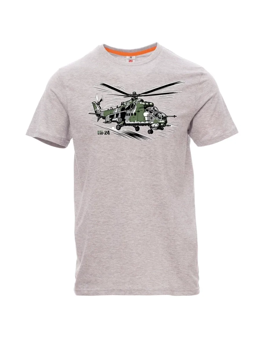 Grau melange T-Shirt für Männer Hubschrauber Mi-24