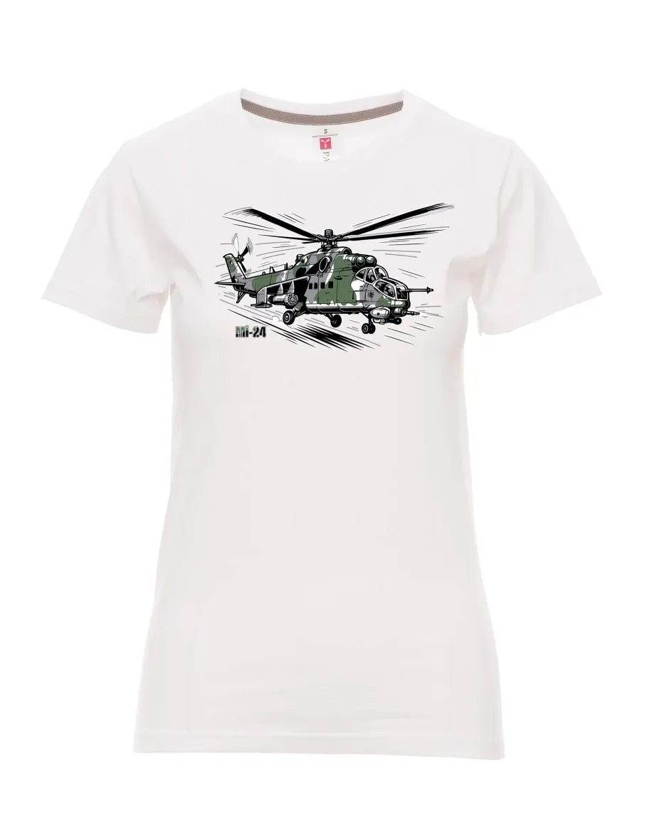 Weißes T-Shirt für Damen Hubschrauber Mi-24