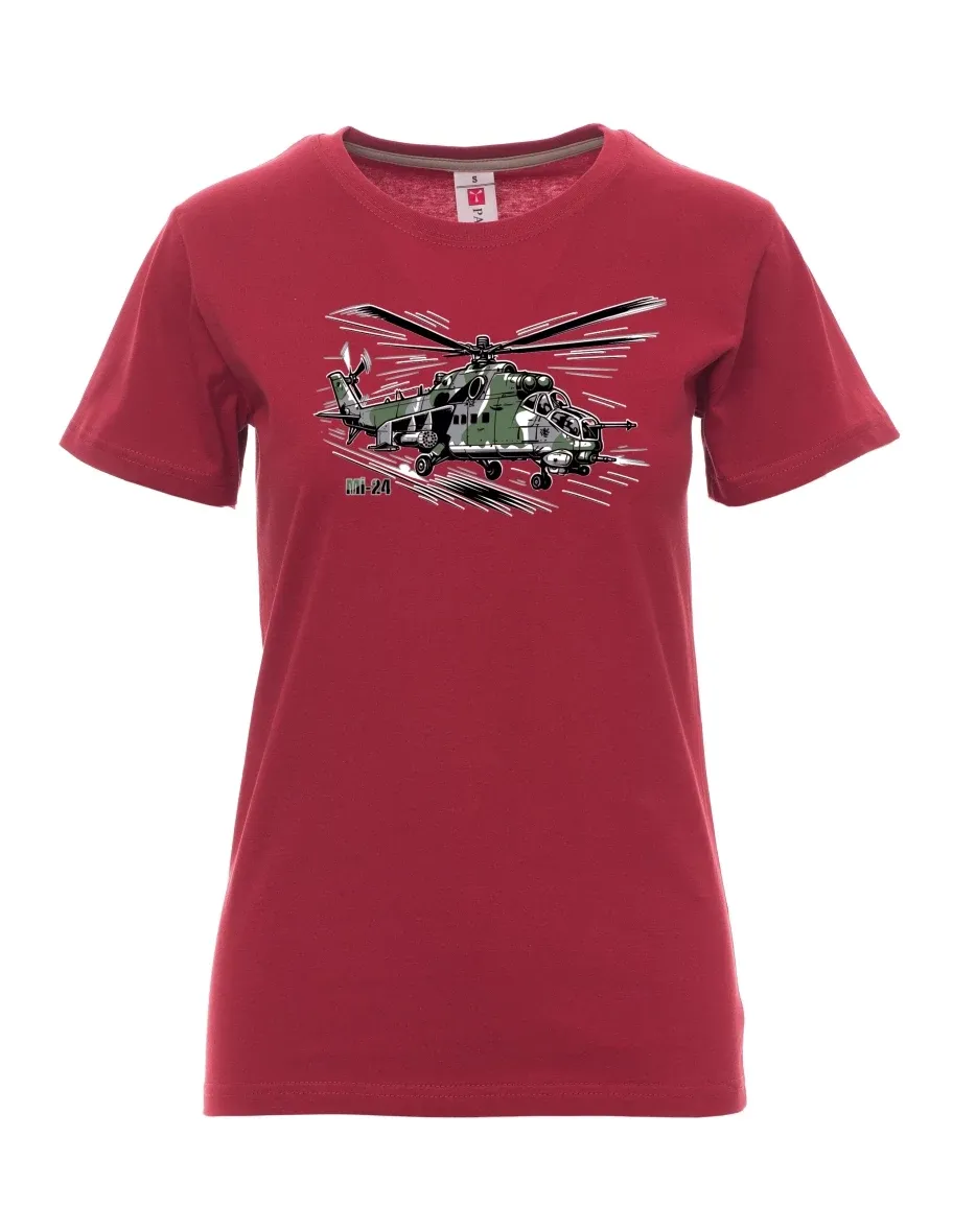 Bordeaux T-Shirt für Damen Hubschrauber Mi-24