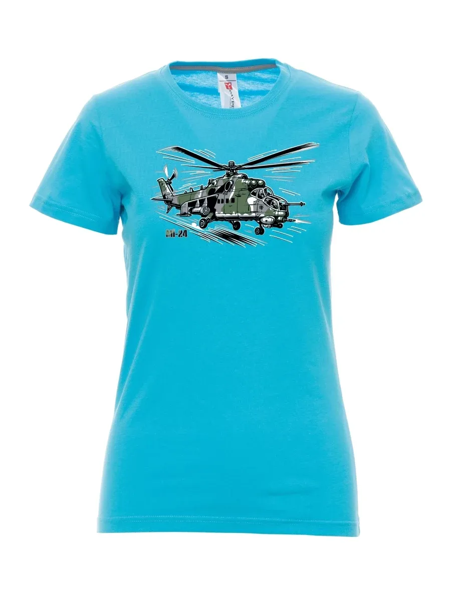 Atoll-blaues T-Shirt für Damen Hubschrauber Mi-24