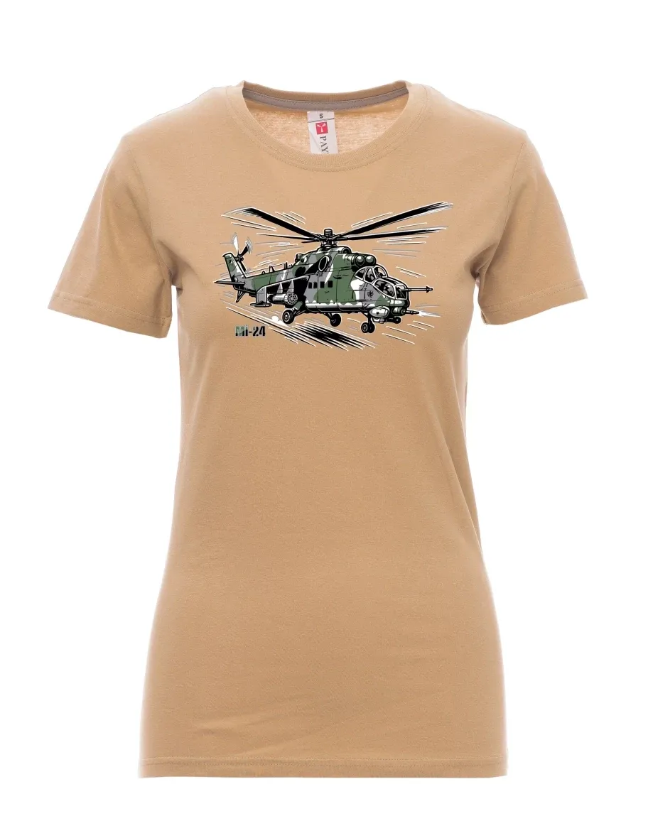 Braunes T-Shirt für Damen Hubschrauber Mi-24