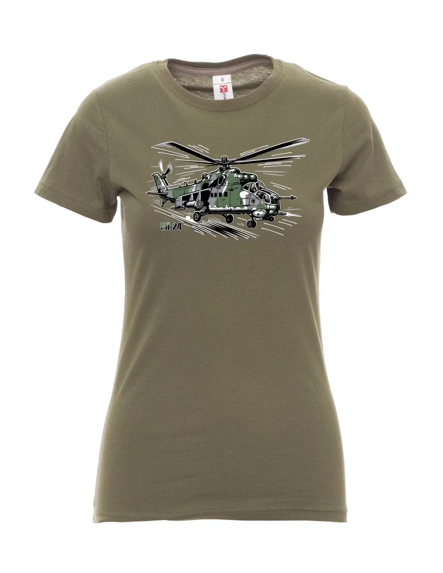 Khaki T-Shirt für Damen Hubschrauber Mi-24