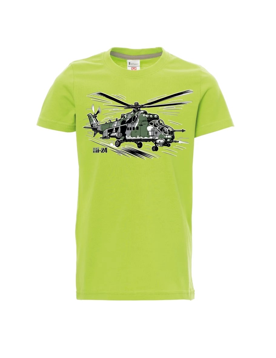 Hellgrünes Kinder T-Shirt Hubschrauber Mi-24