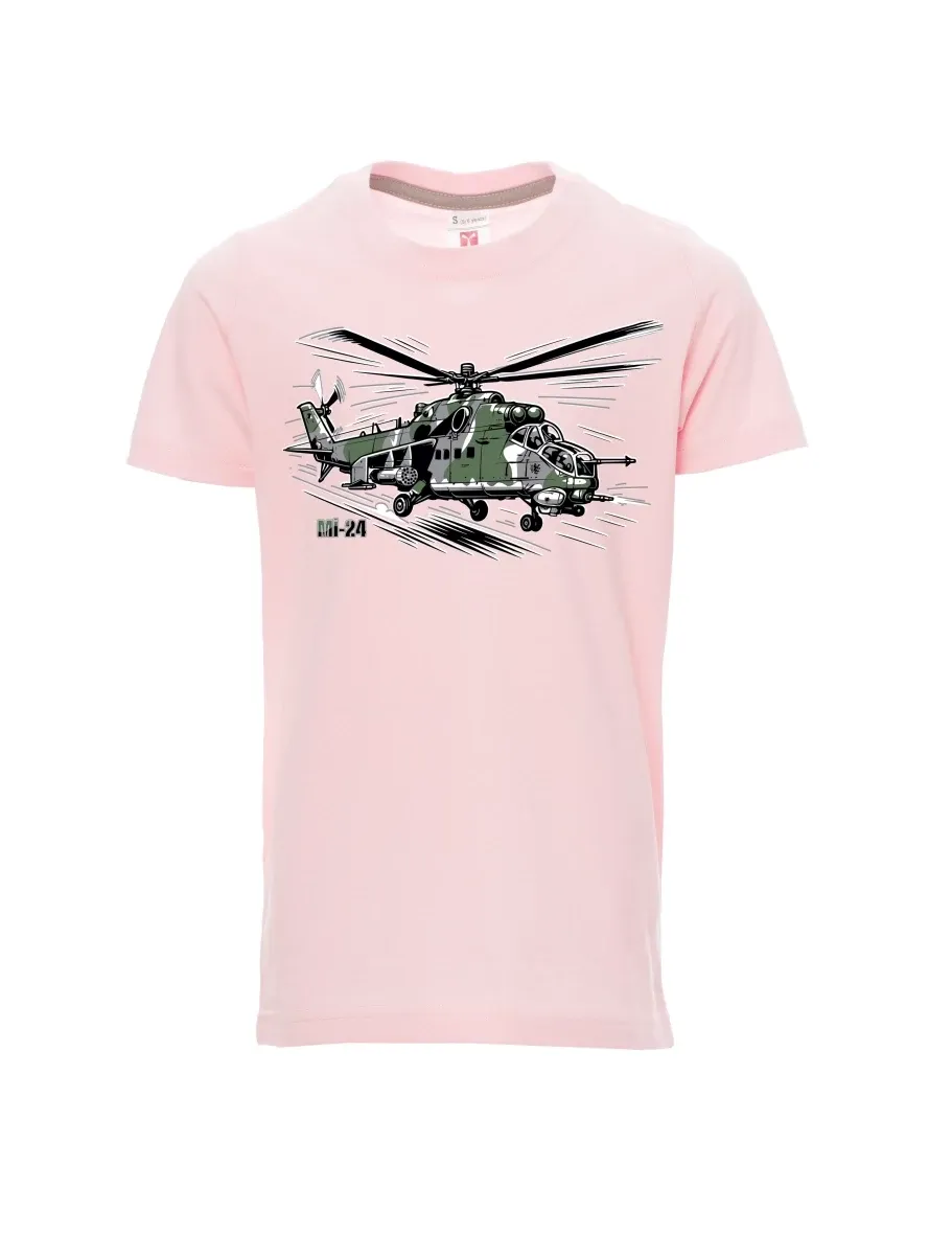 Hell-Pink Kinder T-Shirt Hubschrauber Mi-24