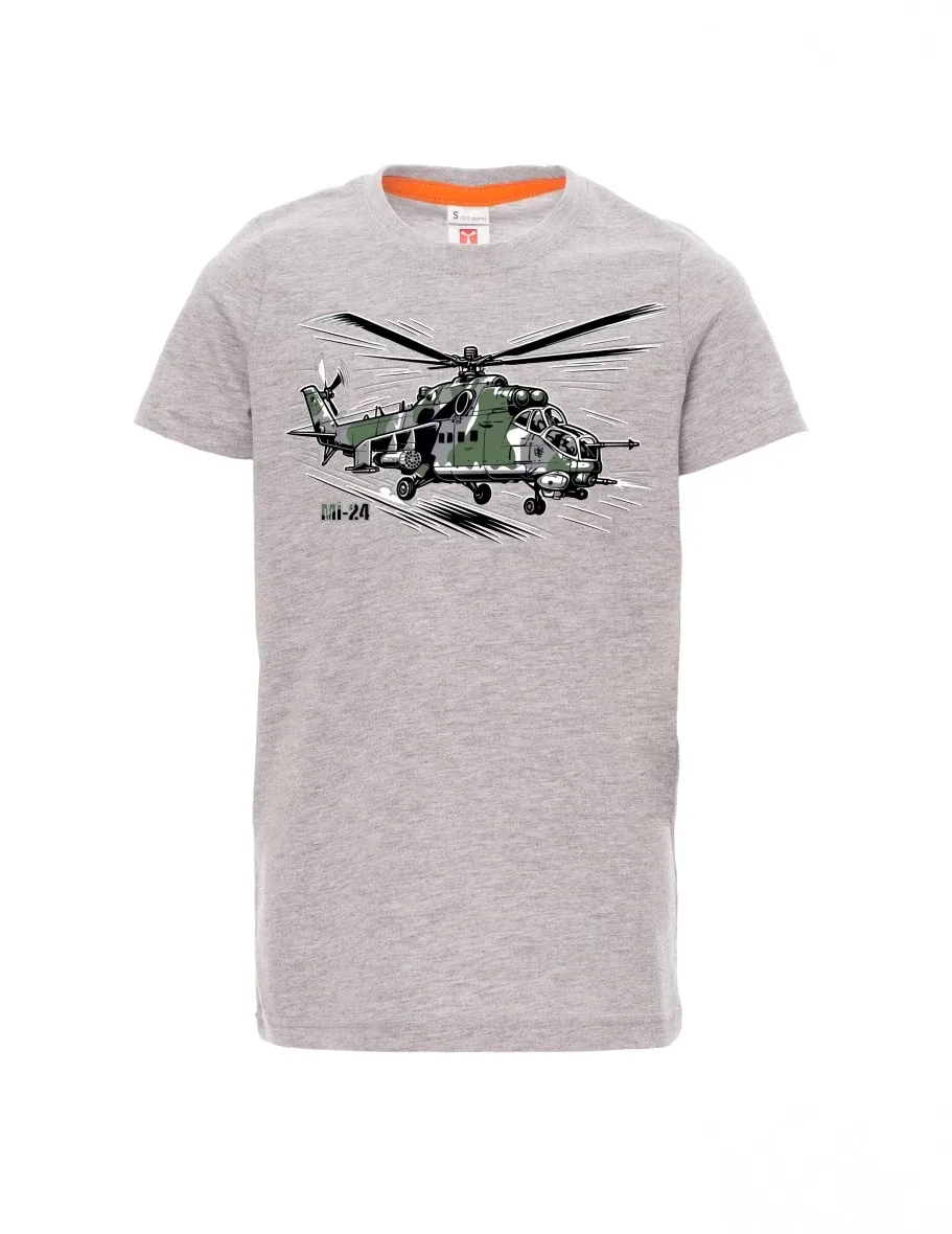 Grau melange Kinder T-Shirt Hubschrauber Mi-24