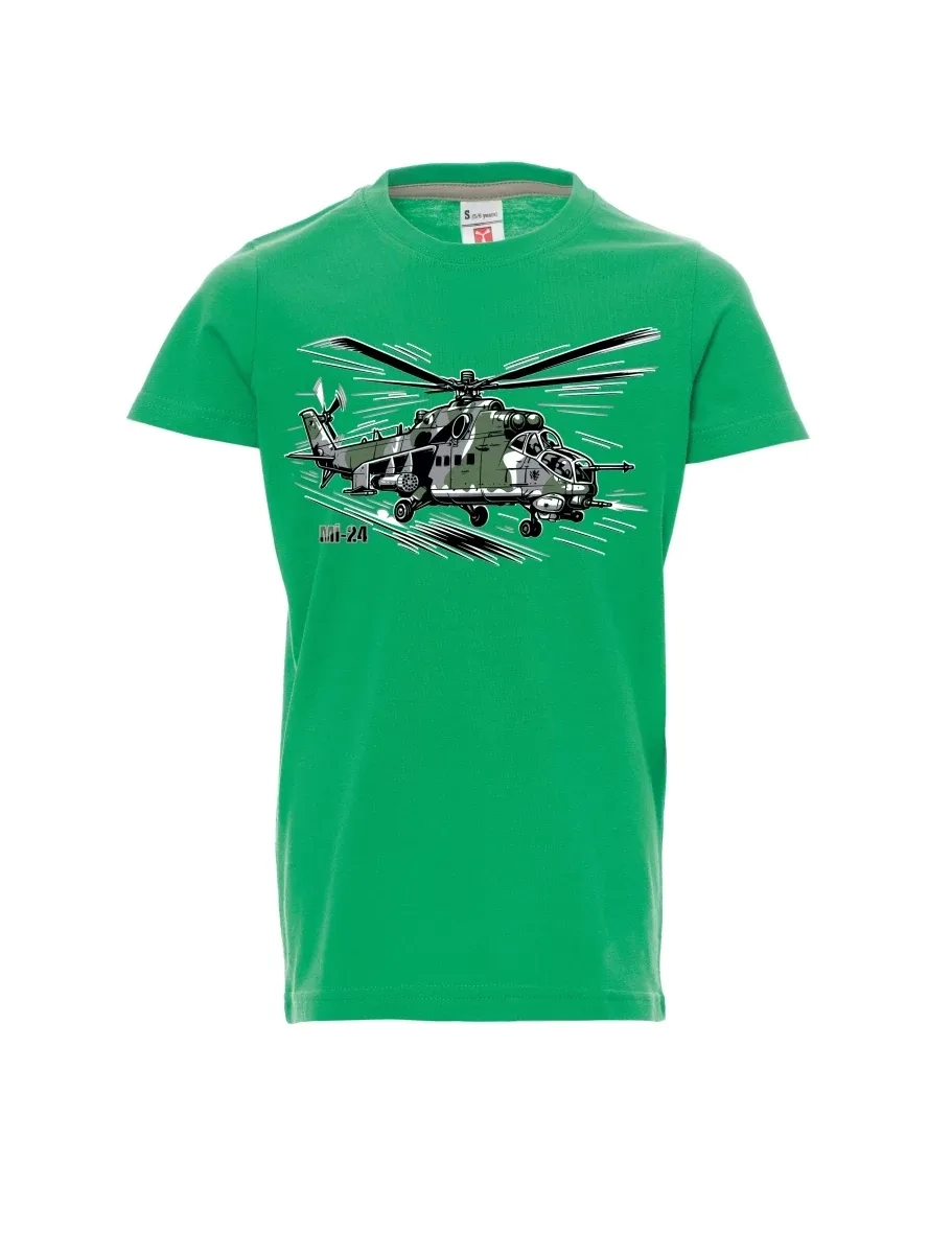 Grünes Kinder T-Shirt Hubschrauber Mi-24