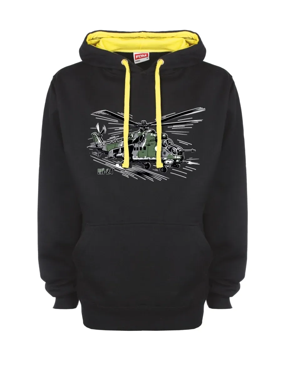 Gelb-schwarzes Sweatshirt mit Hubschrauber Mi-24