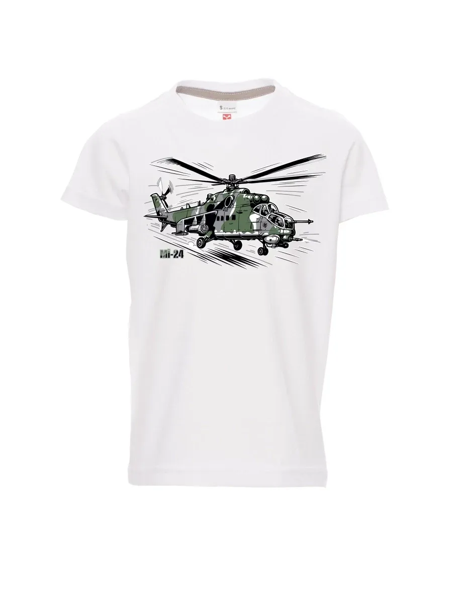 Weißes Kinder T-Shirt Hubschrauber Mi-24