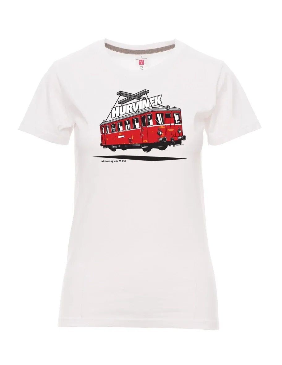 Weißes T-Shirt für Damen Triebwagen M 131 „Hurvínek“