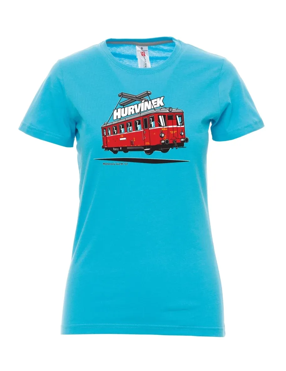 Atoll-blaues T-Shirt für Damen Triebwagen M 131 „Hurvínek“
