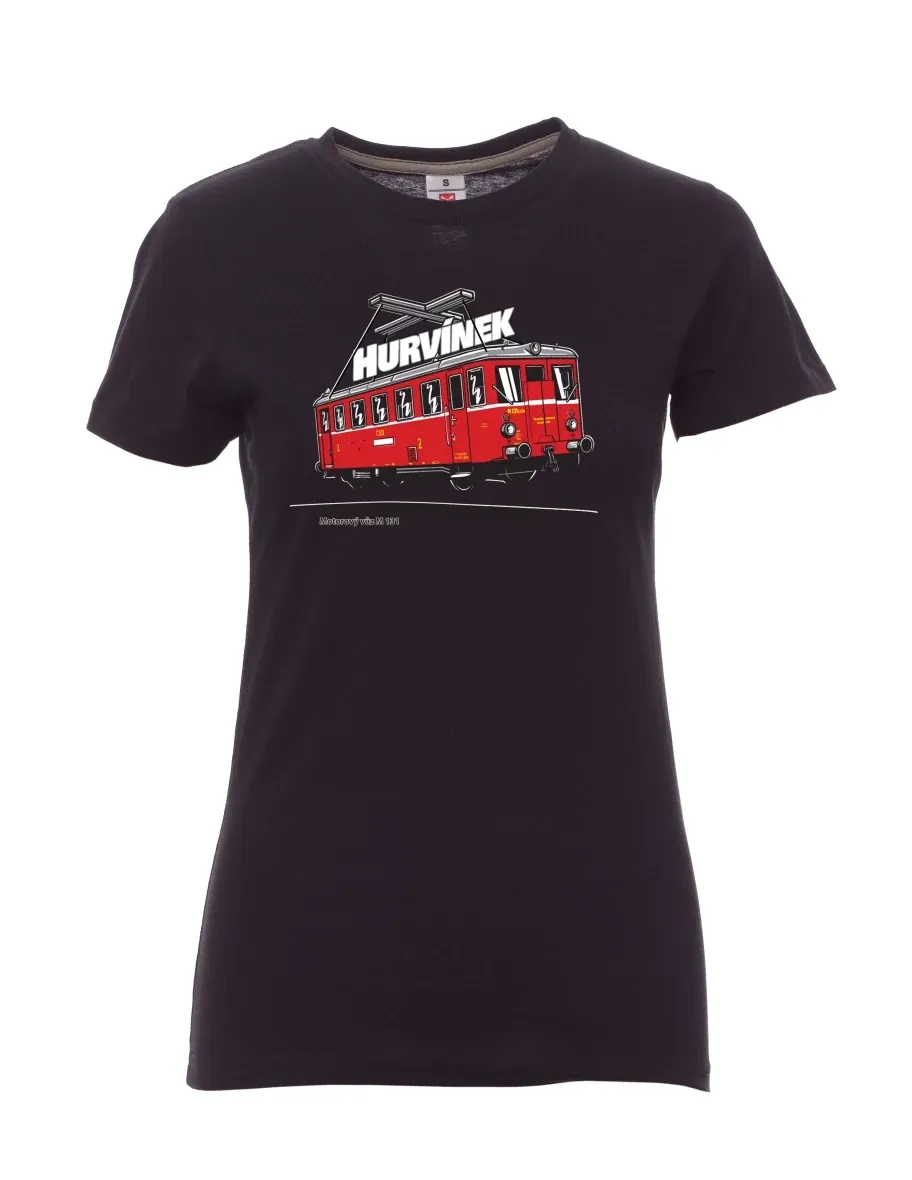 Schwarzes T-Shirt für Damen Triebwagen M 131 „Hurvínek“