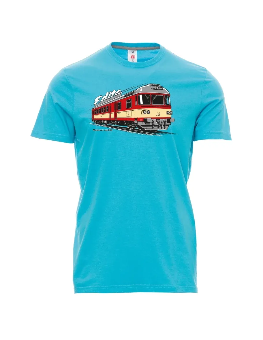 Atoll-blaues T-Shirt für Männer Triebwagen 854