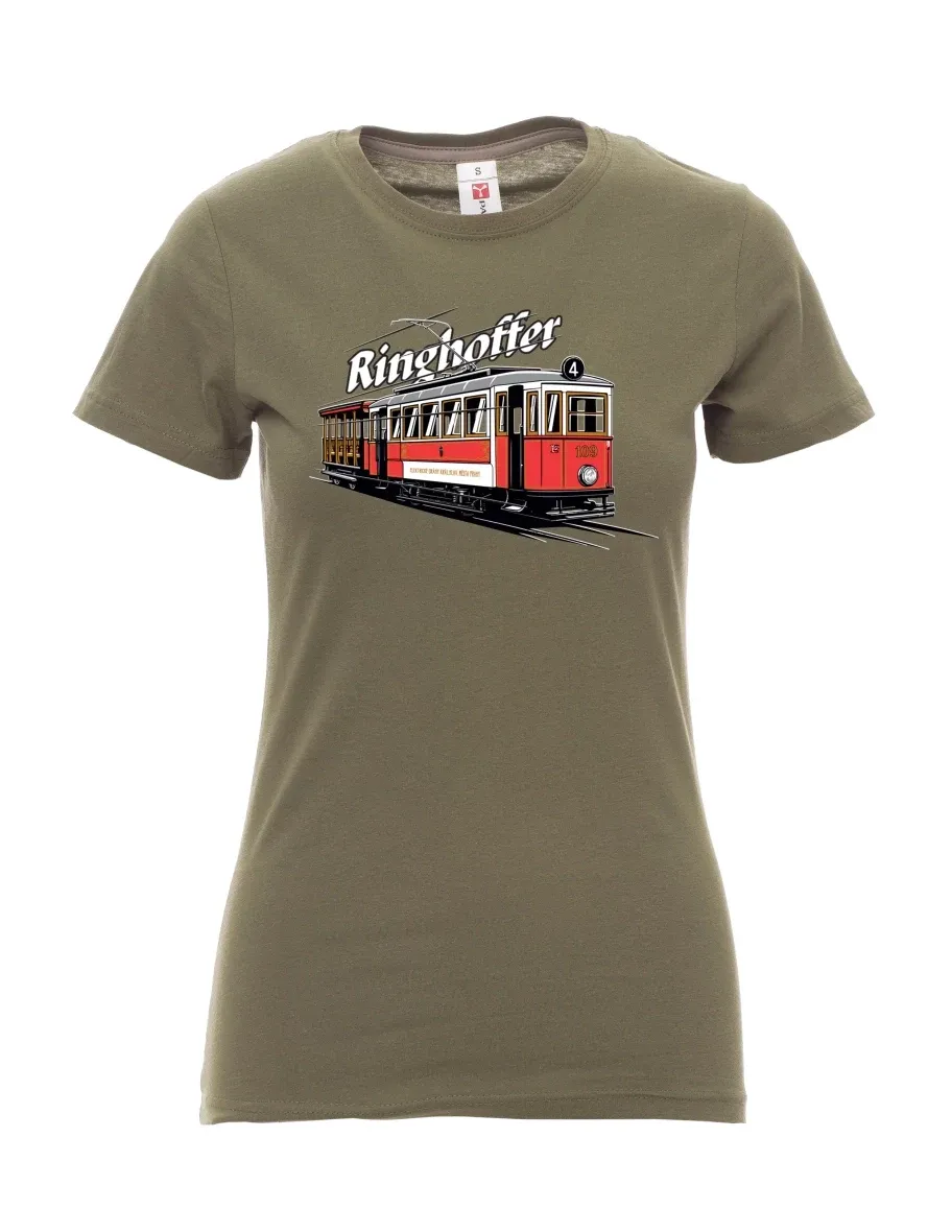 Khaki T-Shirt für Damen Straßenbahn Ringhoffer