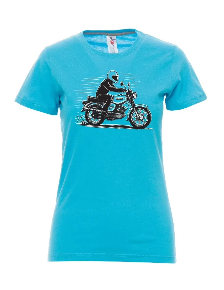 Atoll-blaues T-Shirt für Damen Motorrad Enduro S51
