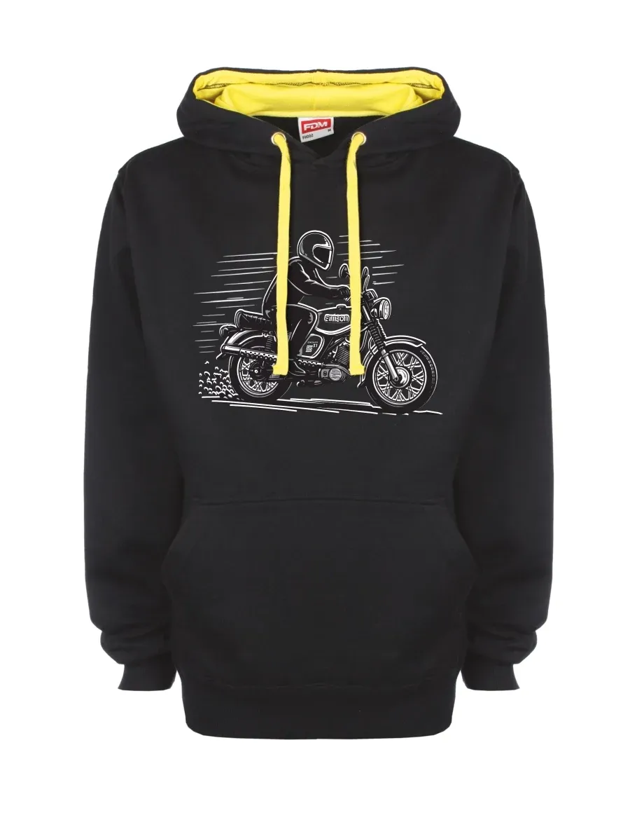 Gelb-schwarzes Sweatshirt mit Motorrad Enduro S51