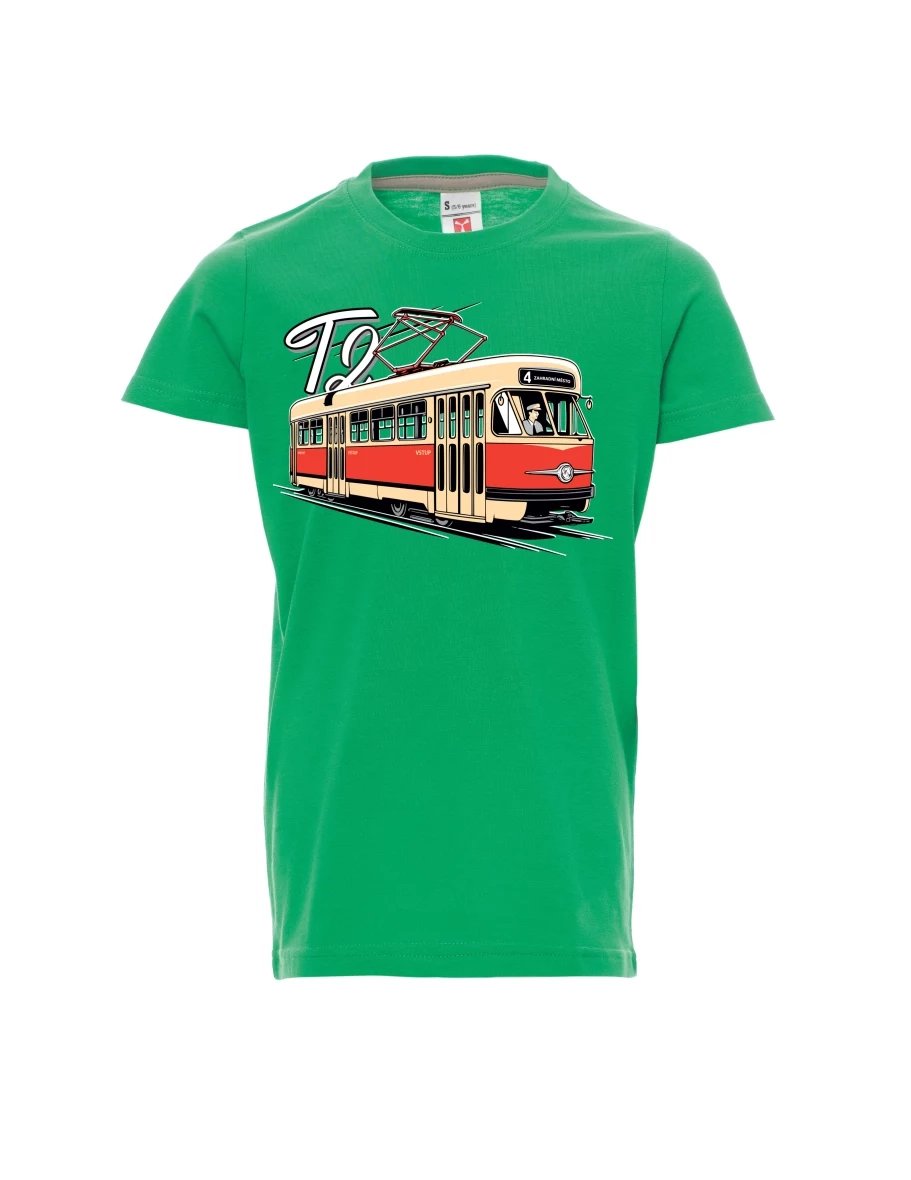 Grünes Kinder T-Shirt Straßenbahn T2