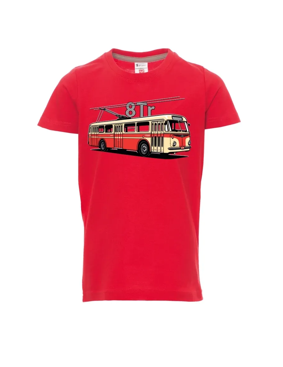 Rotes Kinder T-Shirt Oberleitungsbus 8Tr