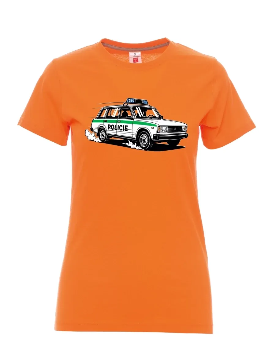 Orange T-Shirt für Damen Automobil VAZ 2104 POLIZEI
