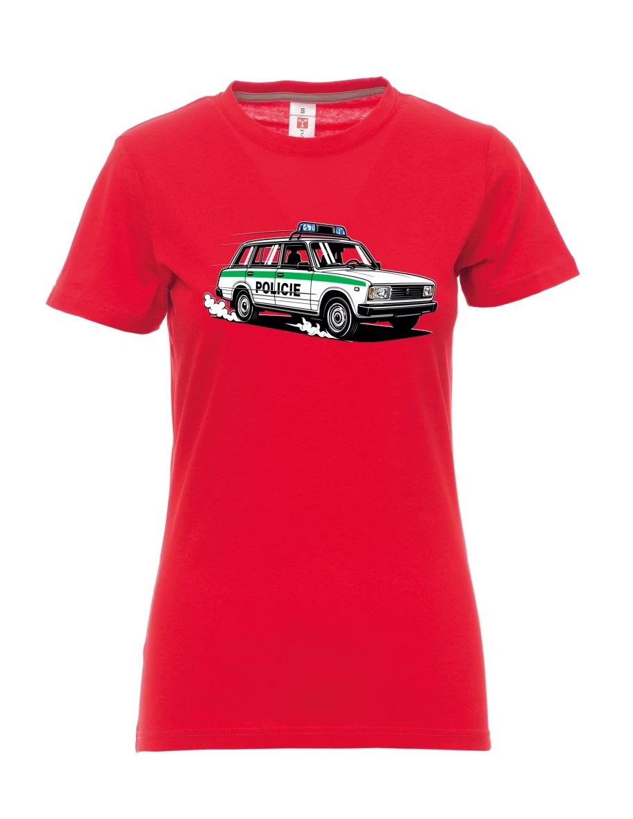 Rotes T-Shirt für Damen Automobil VAZ 2104 POLIZEI