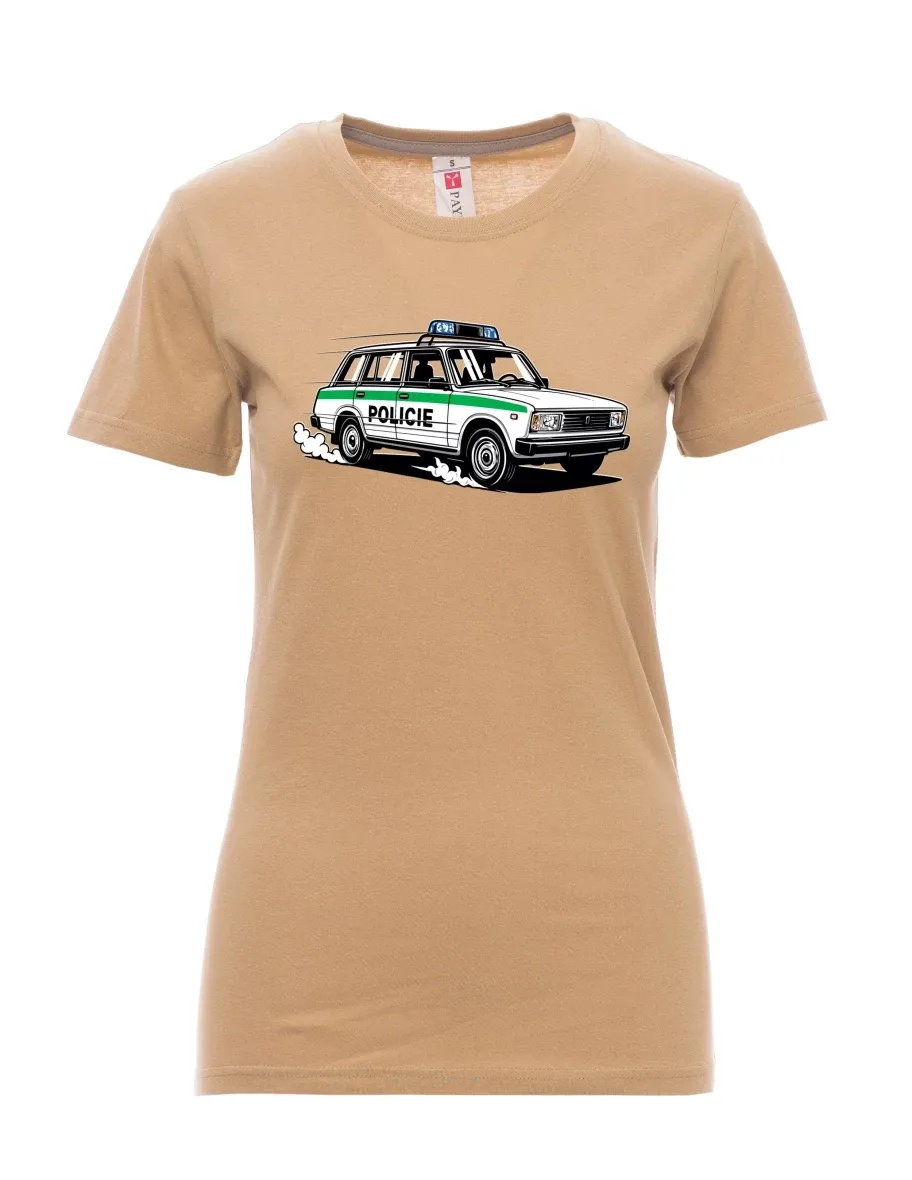 Braunes T-Shirt für Damen Automobil VAZ 2104 POLIZEI