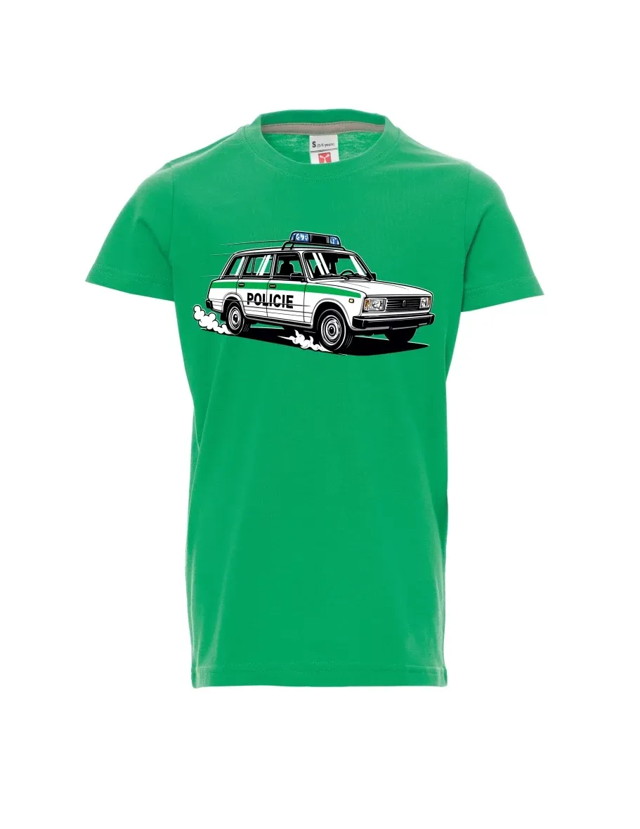 Grünes Kinder T-Shirt Automobil VAZ 2104 POLIZEI