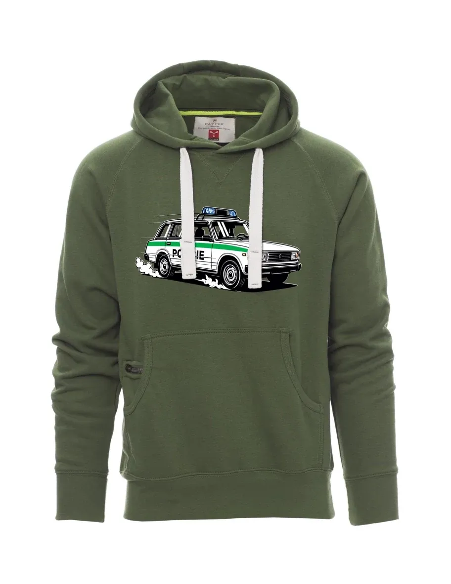 Dunkelgrünes Sweatshirt für Männer Automobil VAZ 2104 POLIZEI