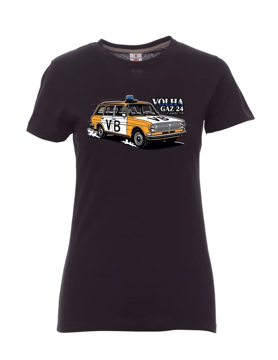 Schwarzes T-Shirt für Damen Automobil Wolga GAZ 24 VB