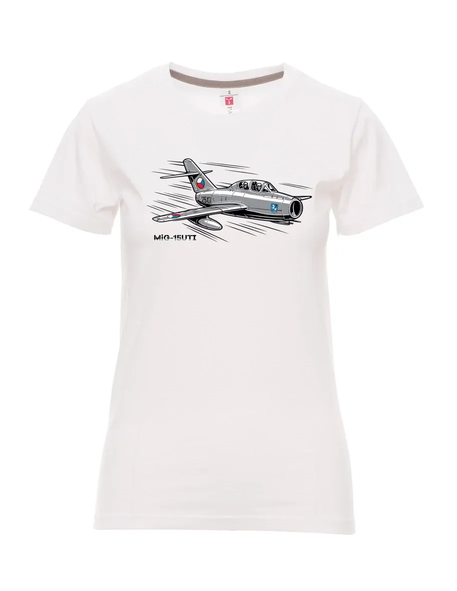 Weißes T-Shirt für Damen Flugzeug MiG-15UTI