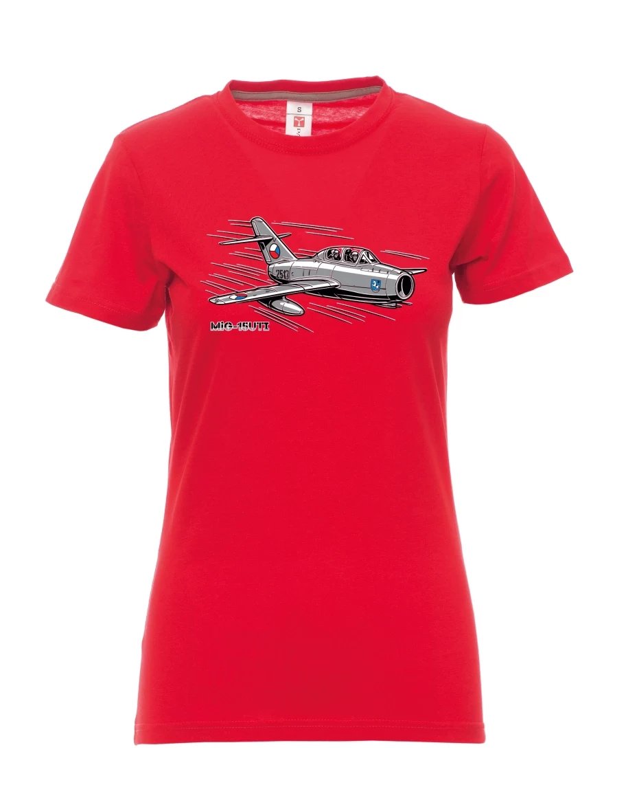 Rotes T-Shirt für Damen Flugzeug MiG-15UTI
