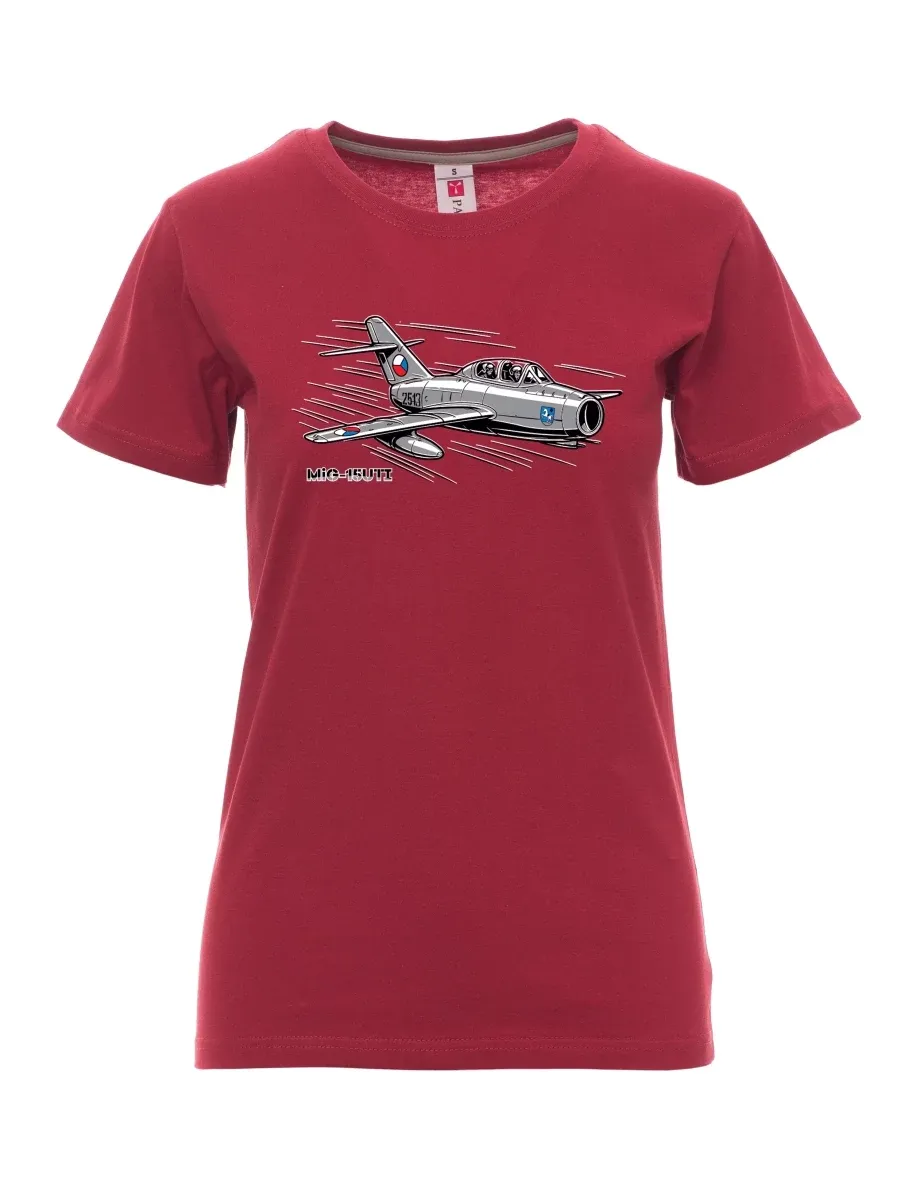 Bordeaux T-Shirt für Damen Flugzeug MiG-15UTI