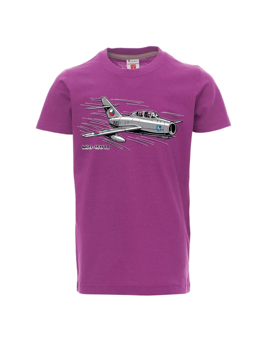 Violett Kinder T-Shirt Flugzeug MiG-15UTI