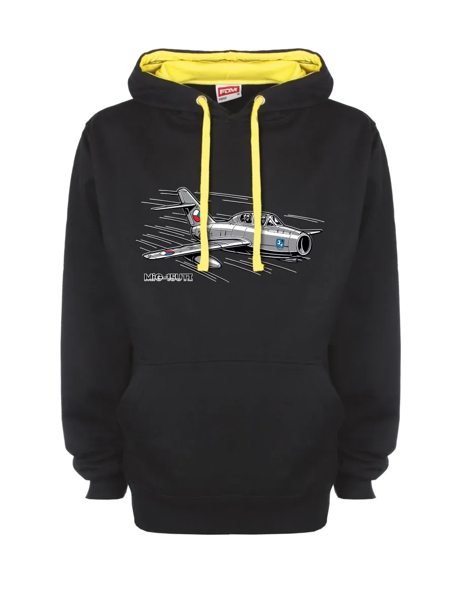 Gelb-schwarzes Sweatshirt mit Flugzeug MiG-15UTI