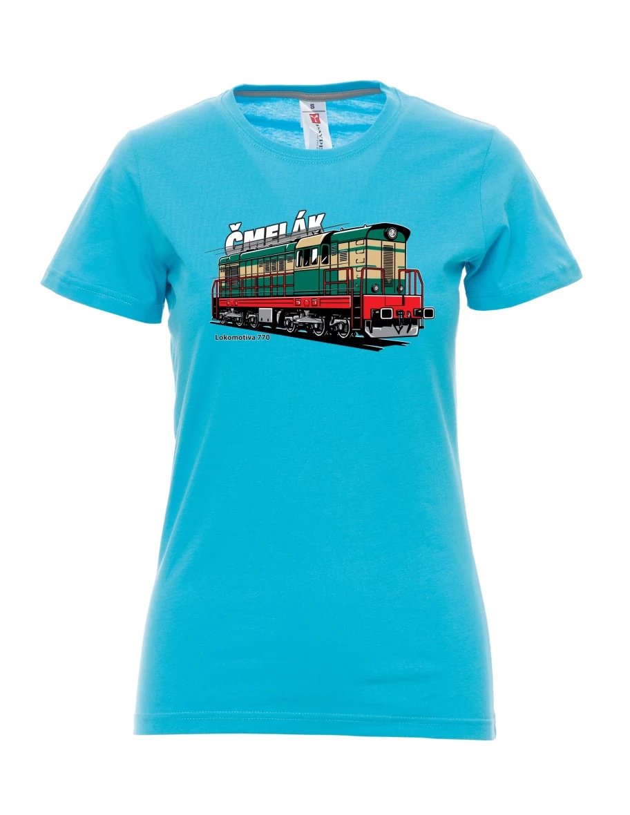 Atoll-blaues T-Shirt für Damen Lokomotive 770 „Čmelák“