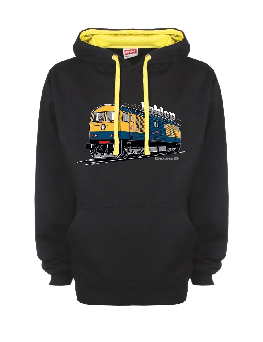 Gelb-schwarzes Sweatshirt mit Triebwagen 759 „Kyklop“