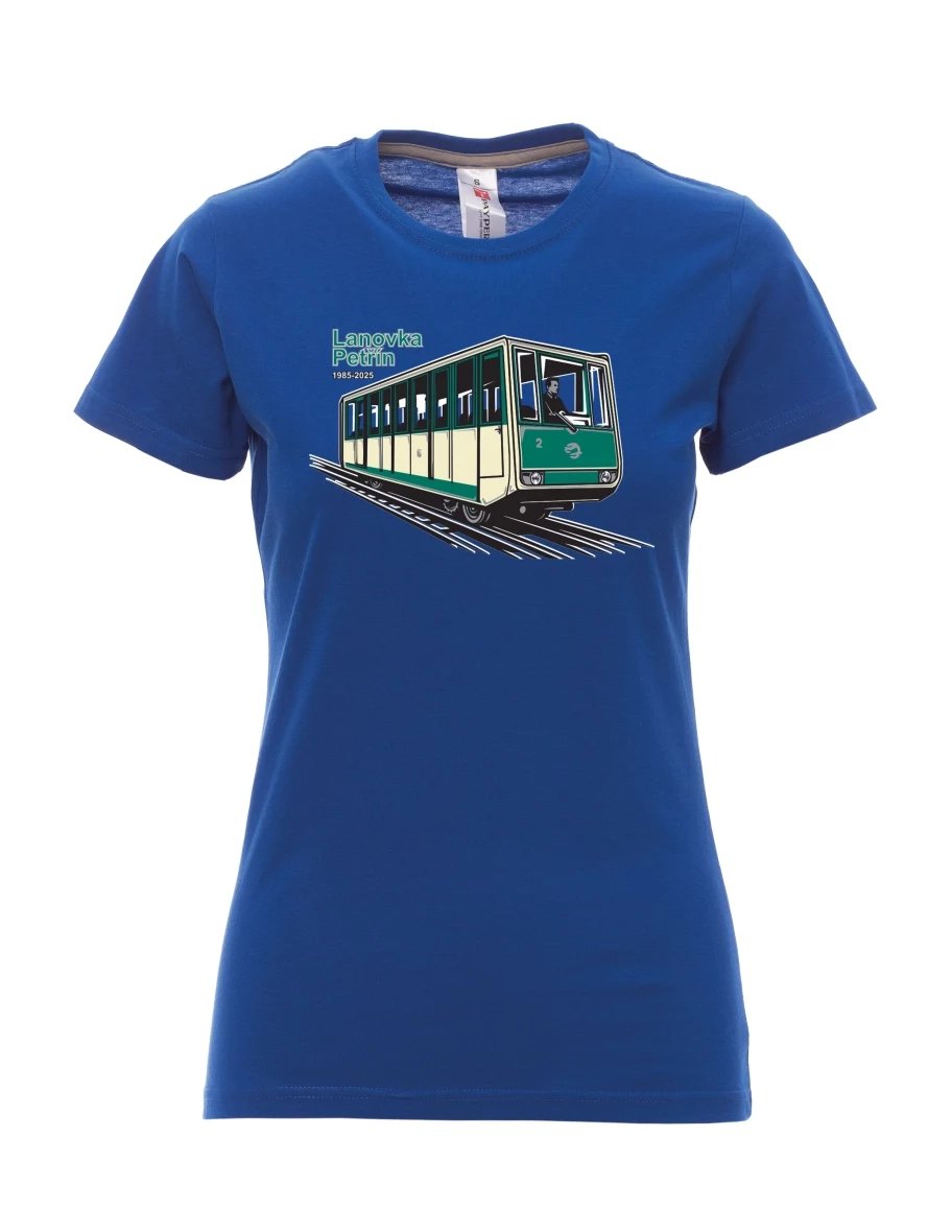 Königsblaues T-Shirt für Damen Seilbahn Petřín