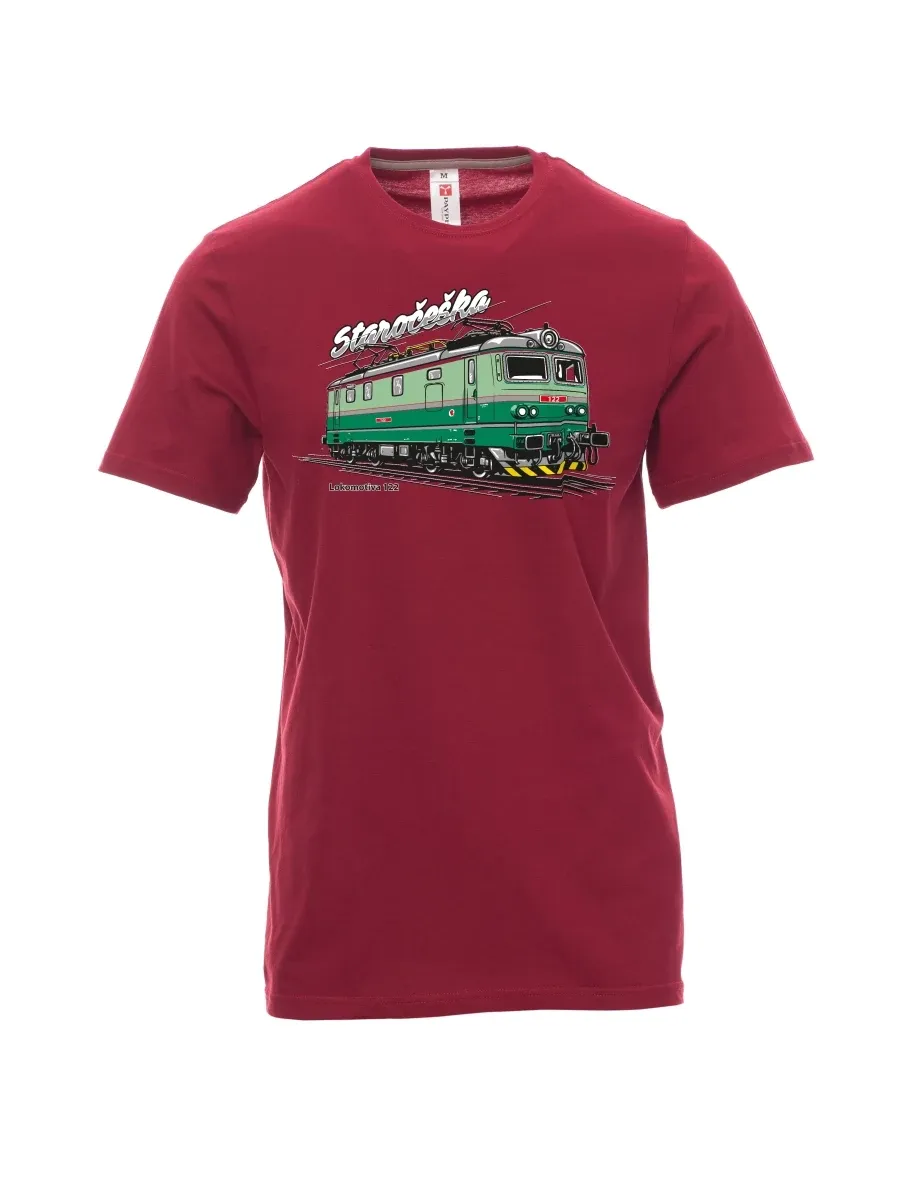 Dunkelrotes T-Shirt für Männer Lokomotive 122 „Staročeška“