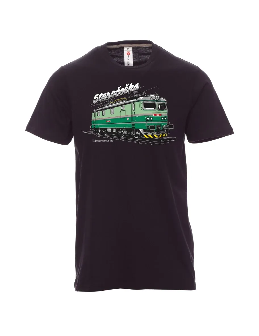 Schwarzes T-Shirt für Männer Lokomotive 122 „Staročeška“
