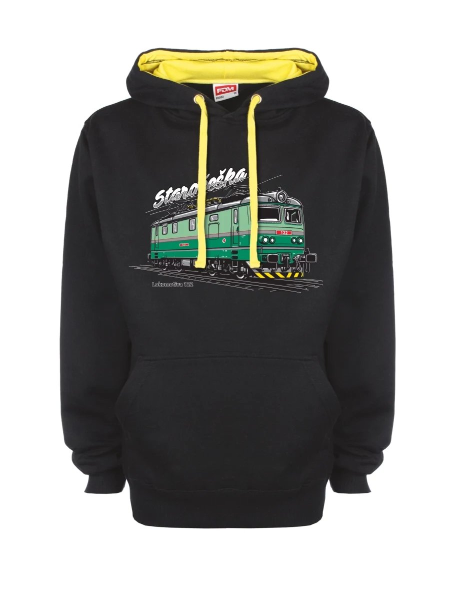 Gelb-schwarzes Sweatshirt mit Lokomotive 122 „Staročeška“
