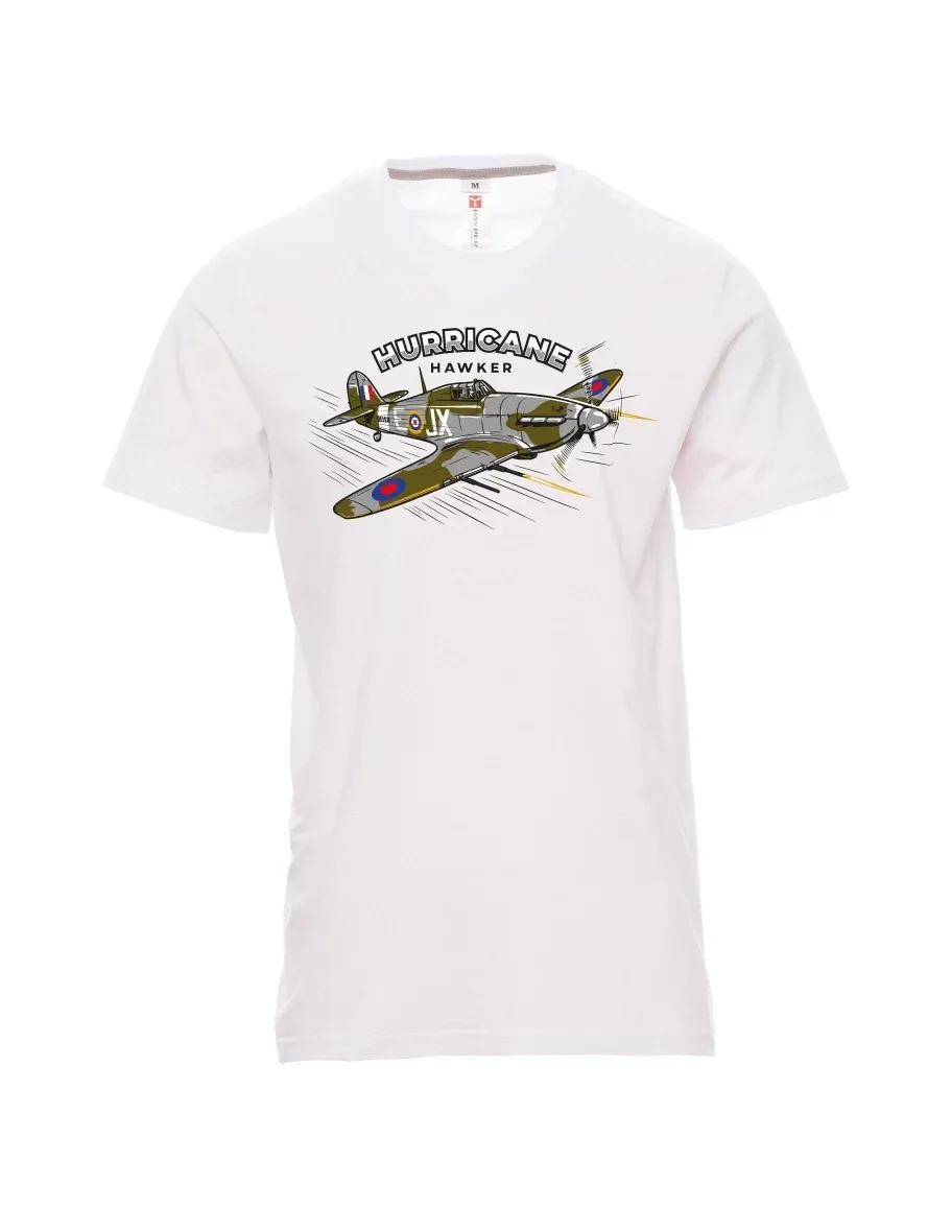 Weißes T-Shirt für Männer Flugzeug Hurricane Hawker