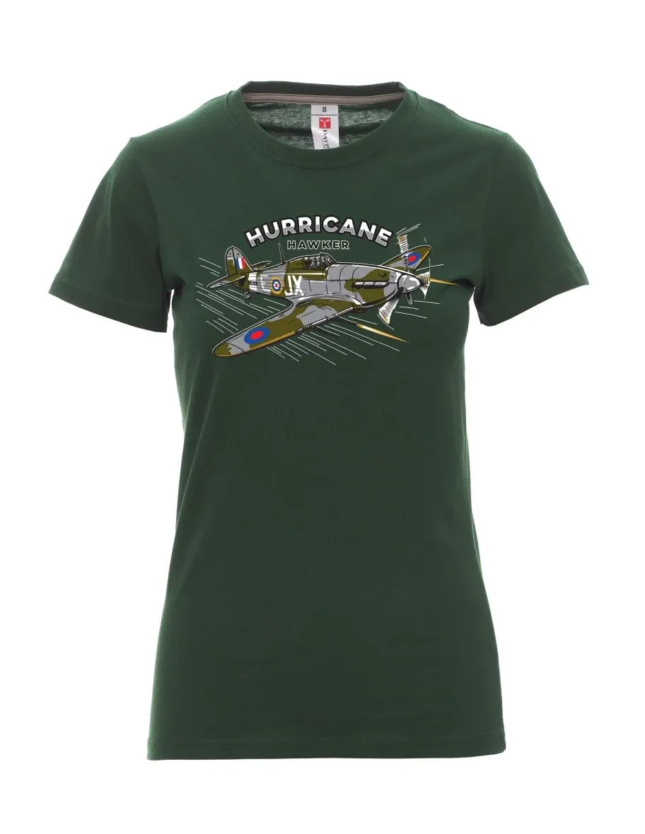 Dunkelgrün T-Shirt für Damen Flugzeug Hurricane Hawker
