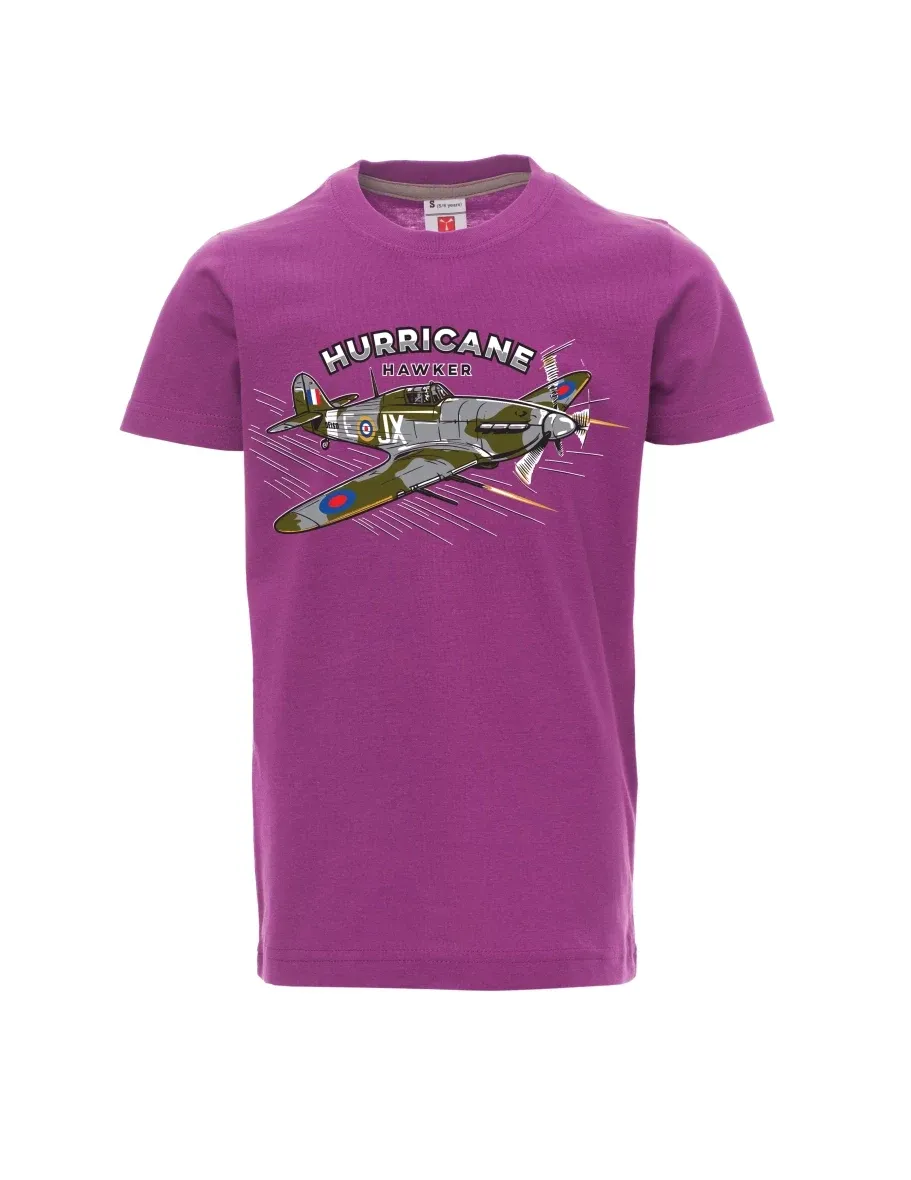 Violett Kinder T-Shirt Flugzeug Hurricane Hawker