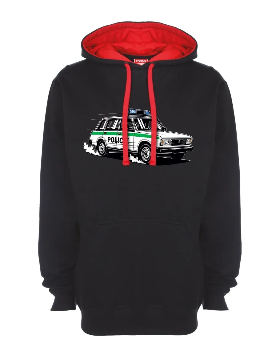 Rot-schwarzes Sweatshirt Automobil VAZ 2104 POLIZEI