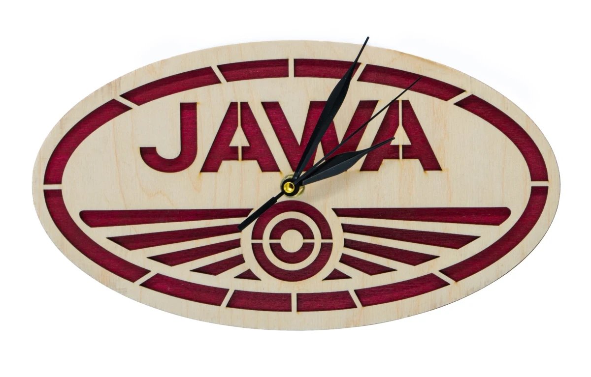 Hölzerne Uhr Logo Jawa