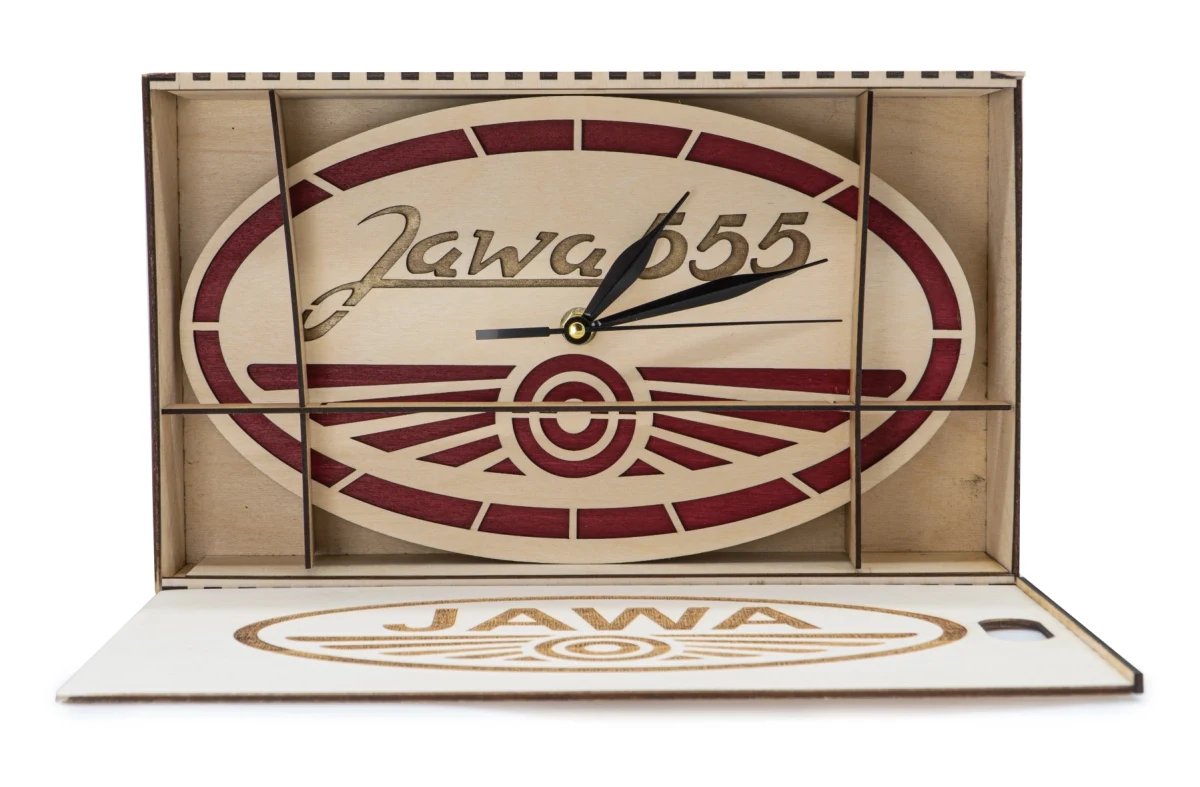 Hölzerne Uhr Logo Jawa 555