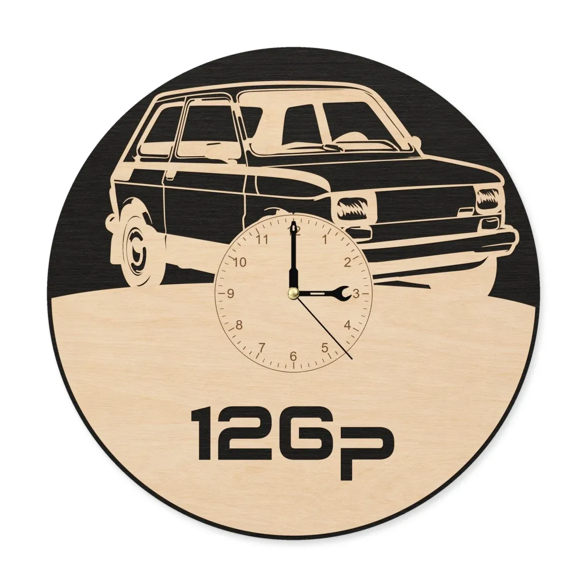 Holzwanduhr mit Maluch-126p-Motiv