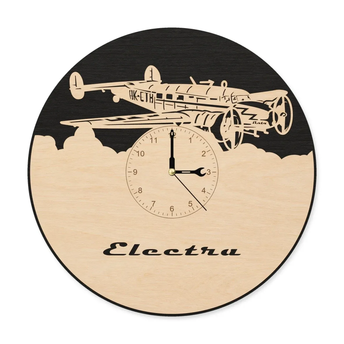 Holzwanduhr – Flugzeug L-10 Electra