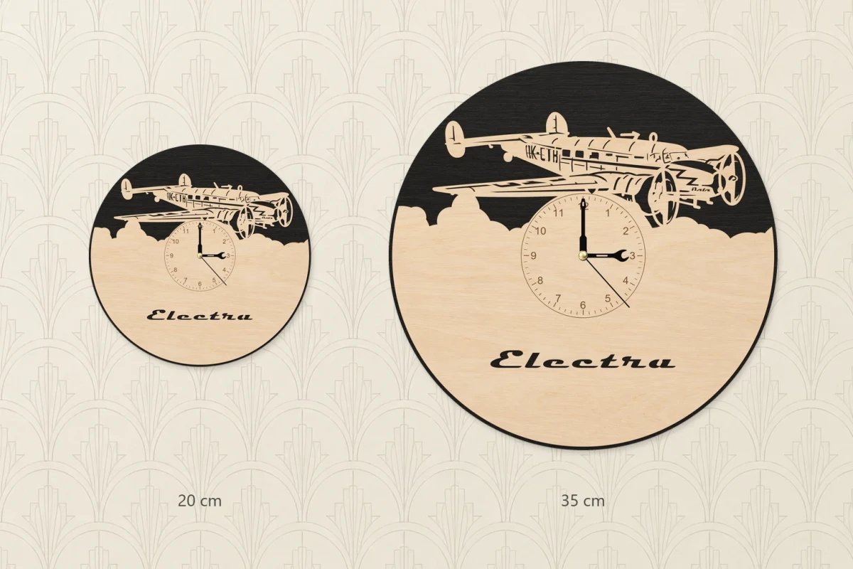 Holzwanduhr – Flugzeug L-10 Electra